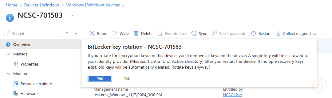 BitLocker Key rotation warning from Intune