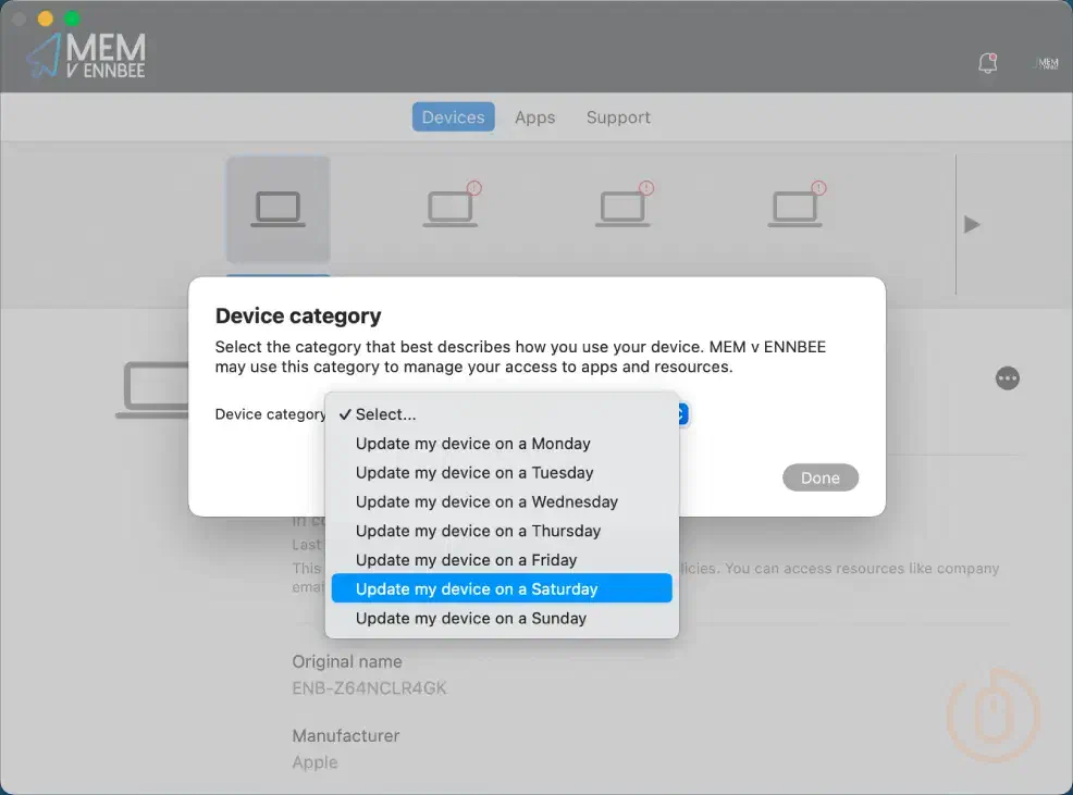 Device Categories Company Portal macOS