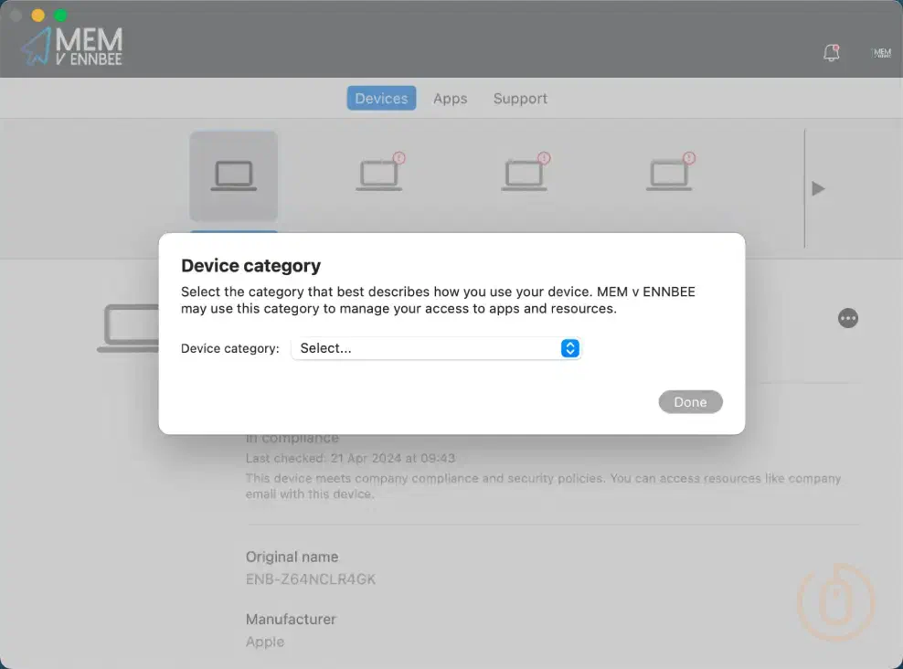 Company Portal Device Categories